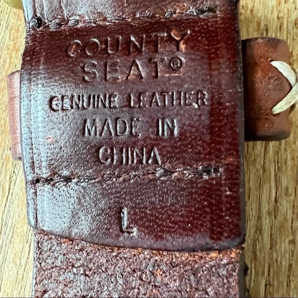 County Seat Boys Genuine Leather Belt‎ Crisscross Stitching Brown Size Large